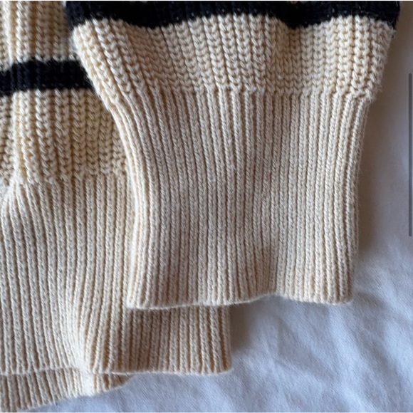 Ampersand Avenue Cream & Black Striped Quarter-Zip Sweater – Size Large - Picture 6 of 13